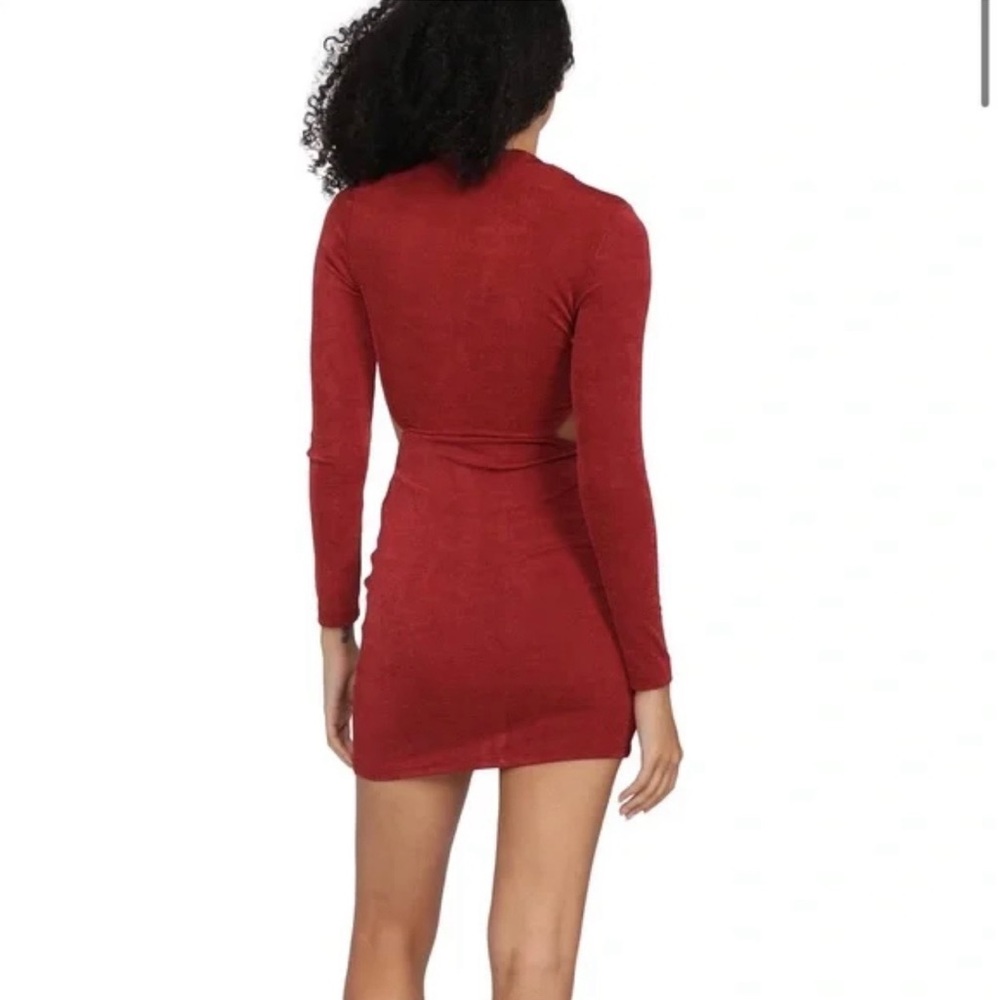 Cotton Candy LA Rich Red Long Sleeve Cut-Out Dress - Picture 2 of 8